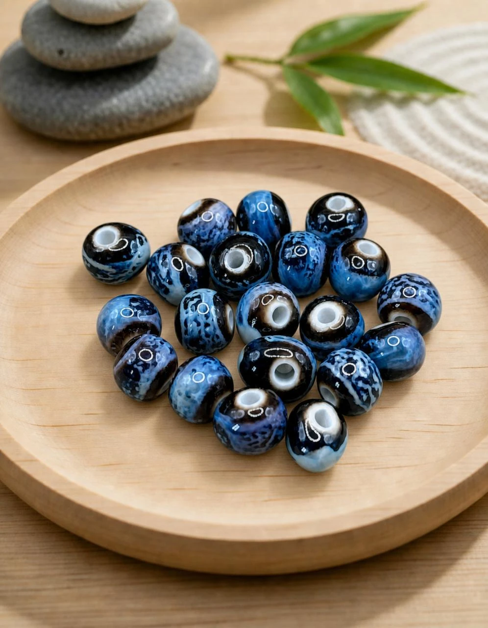 Lot de 20 perles céramique bleues mouchetées (CERA-29)